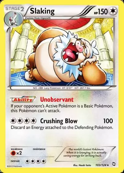 Slaking 103/124 Dragons Exalted Pokemon card