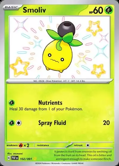 Smoliv 102/91 Paldean Fates Pokemon card