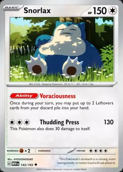 Snorlax 143/165 151 Pokemon card