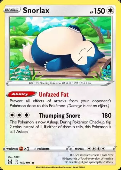 Snorlax 143/196 Lost Origin Pokemon card