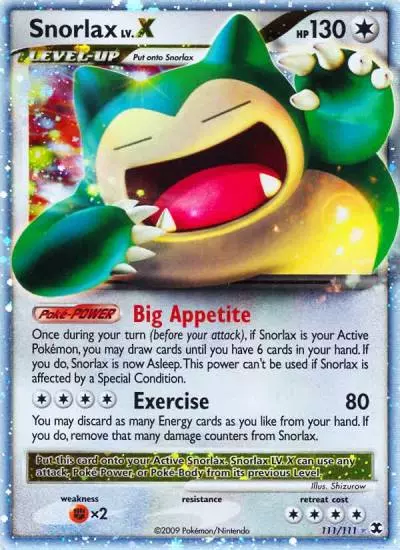 Snorlax LV.X 111/111 Rising Rivals Pokemon card
