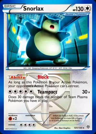 Snorlax 101/135 Plasma Storm Pokemon card