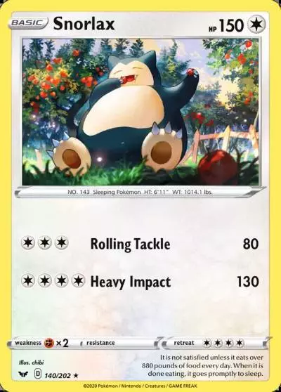 Snorlax 140/202 Sword & Shield Pokemon card