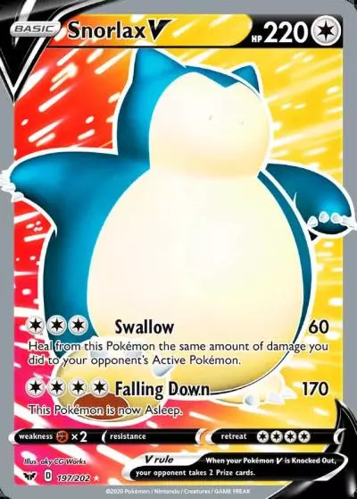 Snorlax V 197/202 Sword & Shield Pokemon card