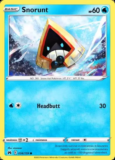 Snorunt 34/159 Crown Zenith Pokemon card