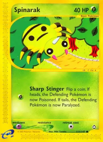 Spinarak 111/147 Aquapolis Pokemon card