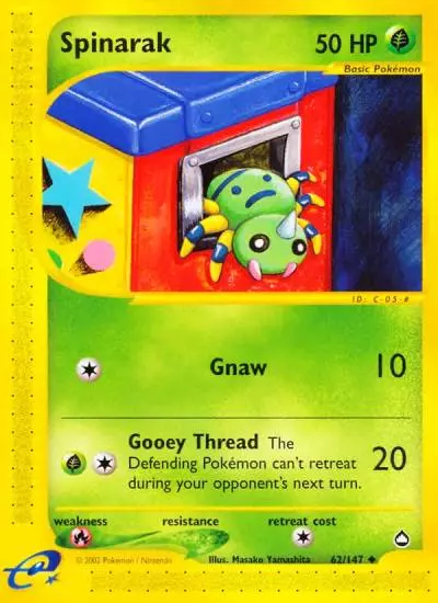 Spinarak 62/147 Aquapolis Pokemon card