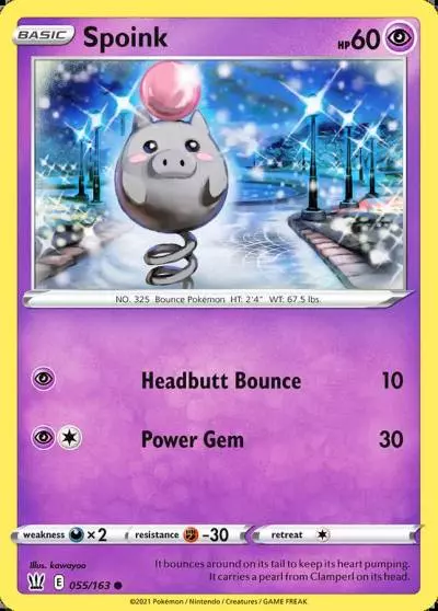 Spoink 55/163 Battle Styles Pokemon card