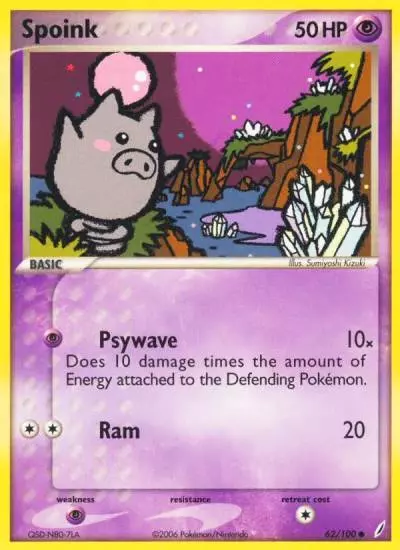 Spoink 62/100 Crystal Guardians Pokemon card