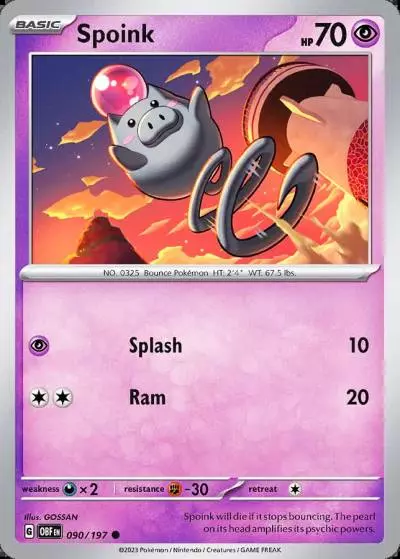 Spoink 90/197 Obsidian Flames Pokemon card