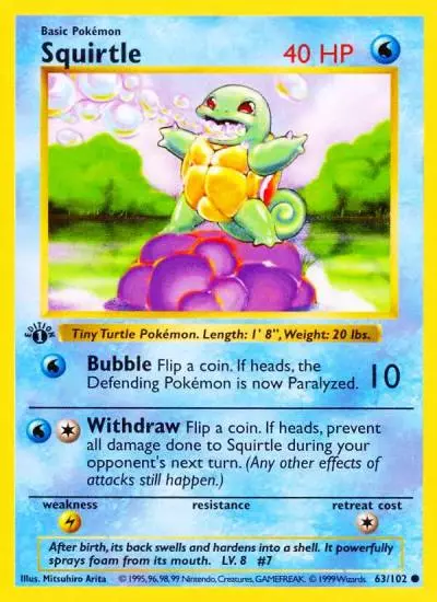 Squirtle 63/102 Base Pokemon card