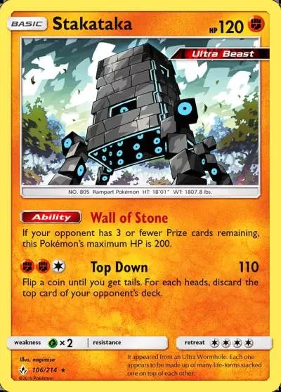 Stakataka 106/214 Unbroken Bonds Pokemon card