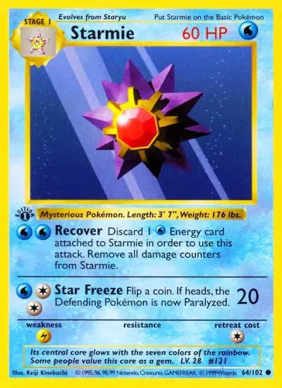Starmie 64/102 Base Pokemon card