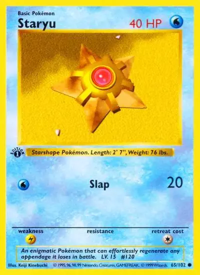 Staryu 65/102 Base Pokemon card