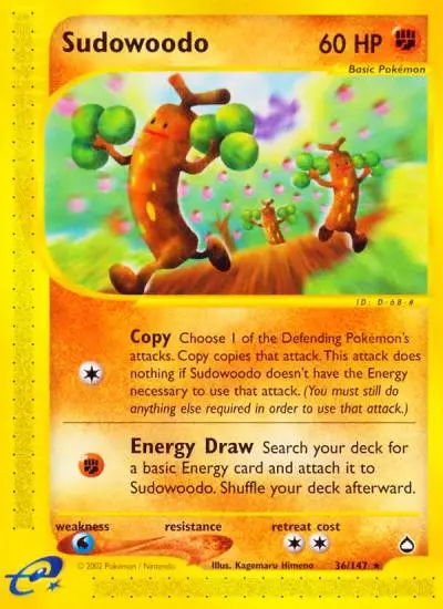 Sudowoodo 36/147 Aquapolis Pokemon card