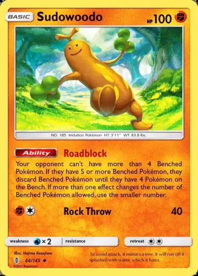 Sudowoodo 66/145 Guardians Rising Pokemon card