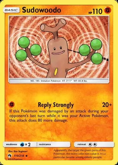 Sudowoodo 110/214 Lost Thunder Pokemon card