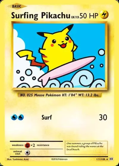 Surfing Pikachu 111/108 Evolutions Pokemon card