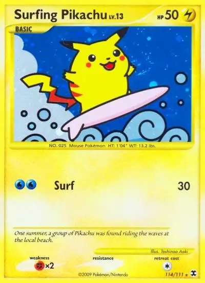 Surfing Pikachu 114/111 Rising Rivals Pokemon card