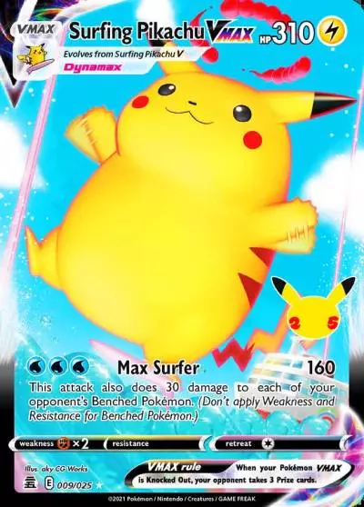 Surfing Pikachu VMAX 9/25 Celebrations Pokemon card