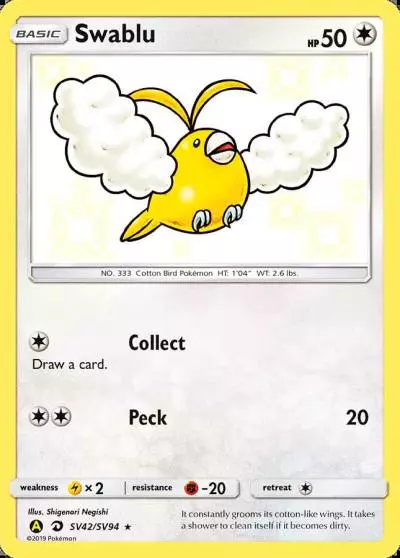 Swablu SV42/94 Hidden Fates Shiny Vault Pokemon card