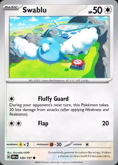 Swablu 169/197 Obsidian Flames Pokemon card