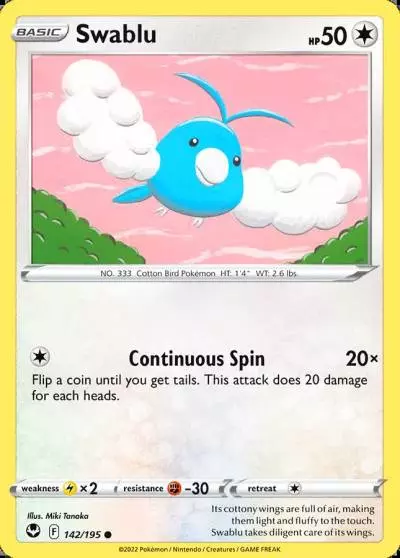 Swablu 142/195 Silver Tempest Pokemon card