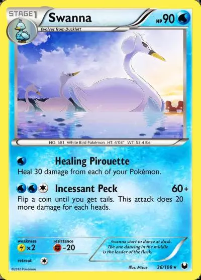 Swanna 36/108 Dark Explorers Pokemon card