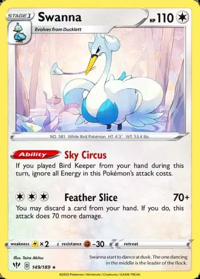Swanna 149/189 Darkness Ablaze Pokemon card