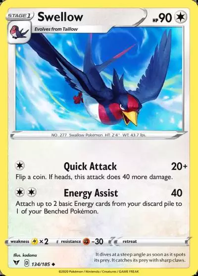 Swellow 134/185 Vivid Voltage Pokemon card
