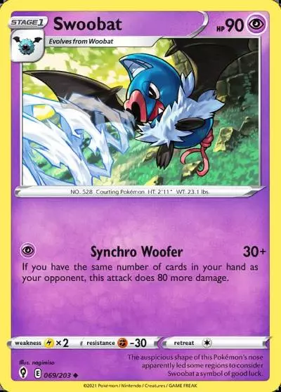 Swoobat 69/203 Evolving Skies Pokemon card