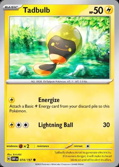 Tadbulb 74/197 Obsidian Flames Pokemon card