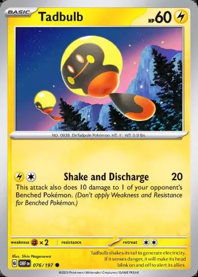 Tadbulb 76/197 Obsidian Flames Pokemon card