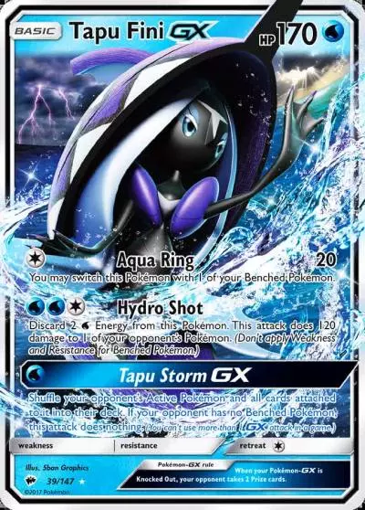 Tapu Fini-GX 39/147 Burning Shadows Pokemon card