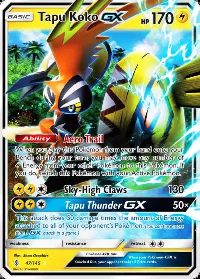 Tapu Koko-GX 47/145 Guardians Rising Pokemon card
