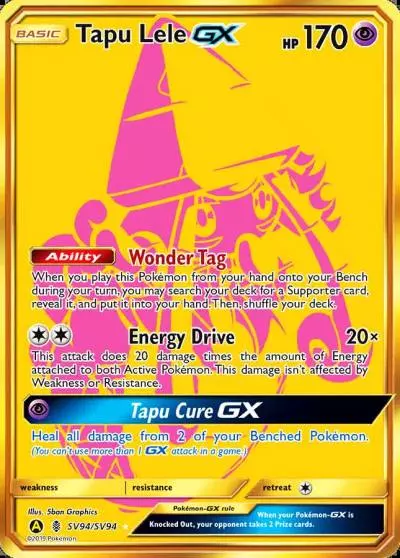 Tapu Lele-GX SV94/94 Hidden Fates Shiny Vault Pokemon card