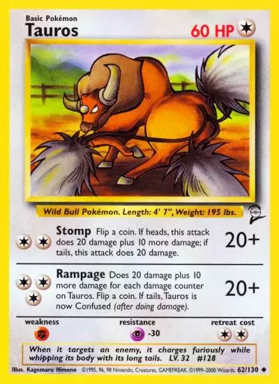 Tauros 62/130 Base Set 2 Pokemon card