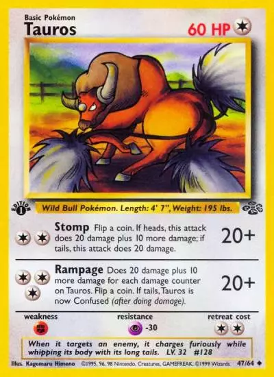 Tauros 47/64 Jungle Pokemon card
