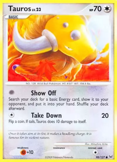 Tauros 98/127 Platinum Pokemon card
