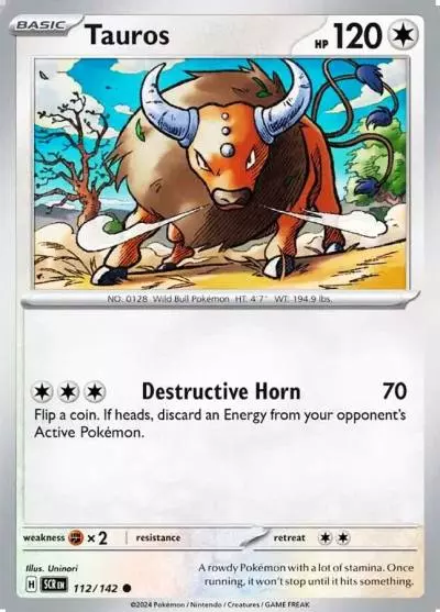 Tauros 112/142 Stellar Crown Pokemon card