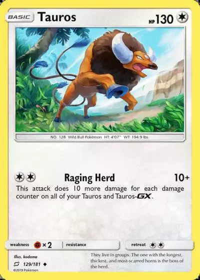 Tauros 129/181 Team Up Pokemon card