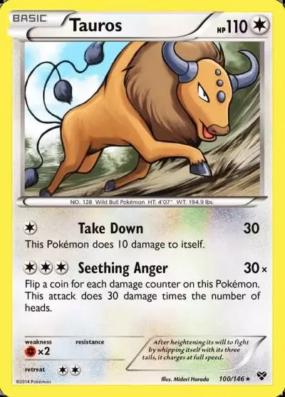 Tauros 100/146 XY Pokemon card