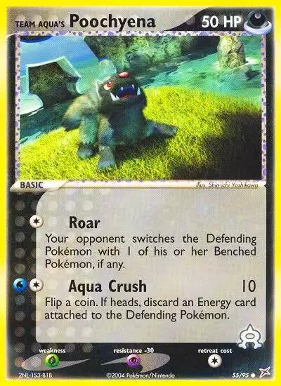 Team Aqua's Poochyena 55/95 Team Magma vs Team Aqua Pokemon card