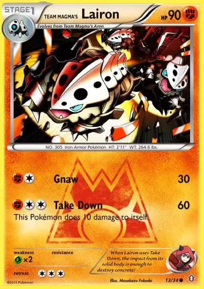 Team Magma's Lairon 13/34 Double Crisis Pokemon card