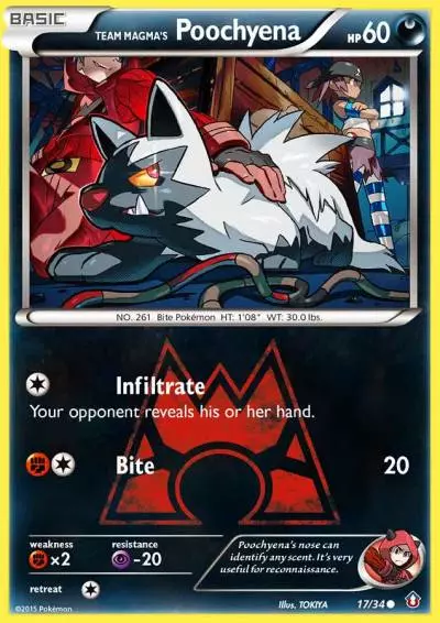 Team Magma's Poochyena 17/34 Double Crisis Pokemon card
