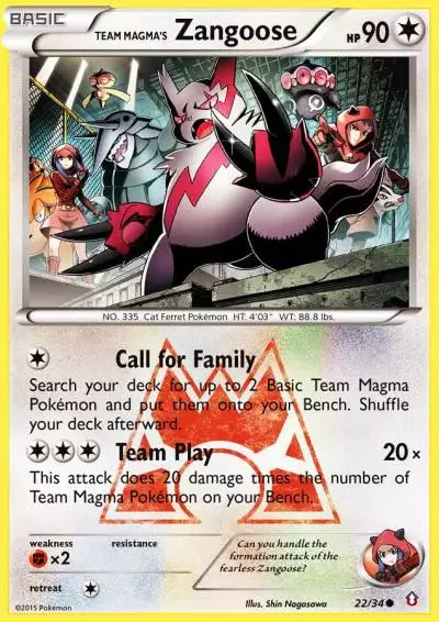 Team Magma's Zangoose 22/34 Double Crisis Pokemon card