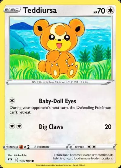 Teddiursa 138/189 Darkness Ablaze Pokemon card