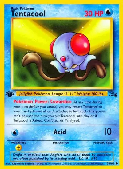 Tentacool 56/62 Fossil Pokemon card
