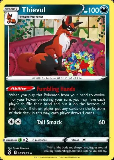 Thievul 105/203 Evolving Skies Pokemon card