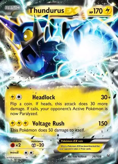 Thundurus-EX 26/108 Roaring Skies Pokemon card
